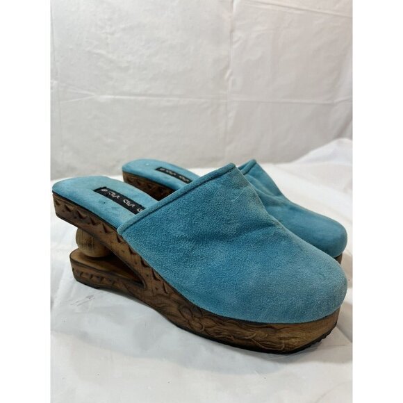 Vintage CHA CHA  Wood Carved Wedge clog Womens Size 6.5 - Picture 2 of 11